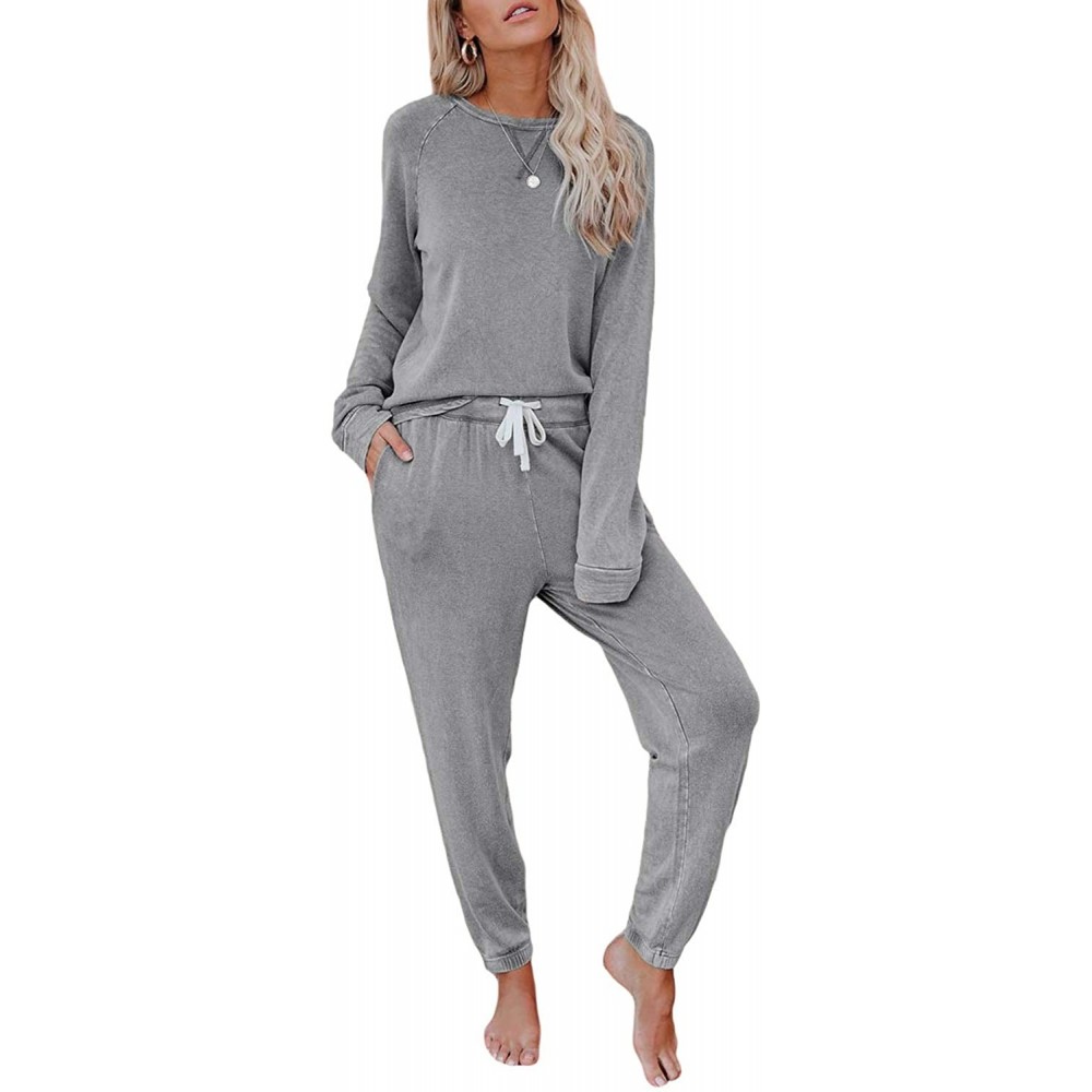 Sets Womens Tie Dye Printed Long Sleeve Long Pajamas Set Tops and Pants Joggers Loungewear Nightwear Sleepwear B Grey - CX198...