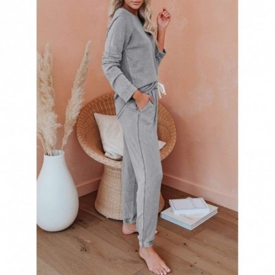 Sets Womens Tie Dye Printed Long Sleeve Long Pajamas Set Tops and Pants Joggers Loungewear Nightwear Sleepwear B Grey - CX198...