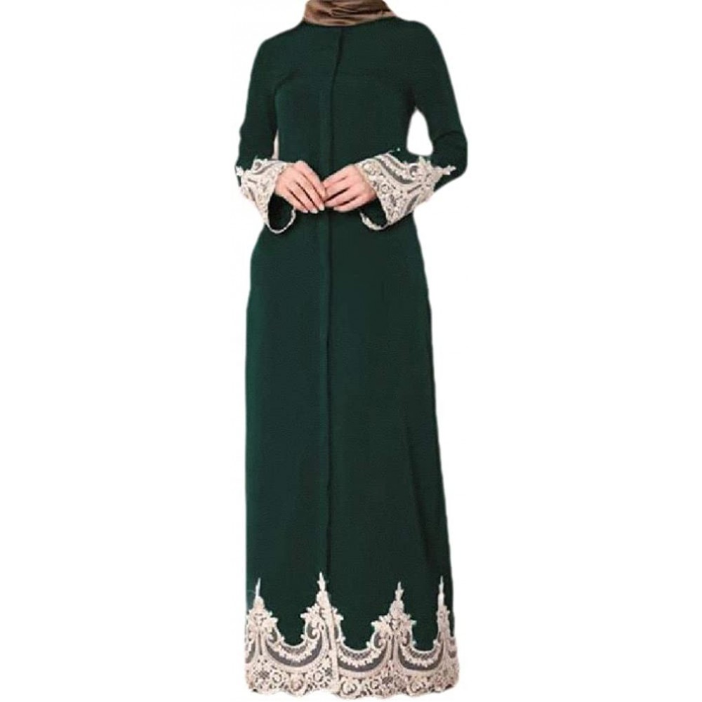 Robes Islamic Trendy Arab Lace Patchwork Muslim Dubai Kaftan Long Dress - Blackish Green - CX1999GYNA7