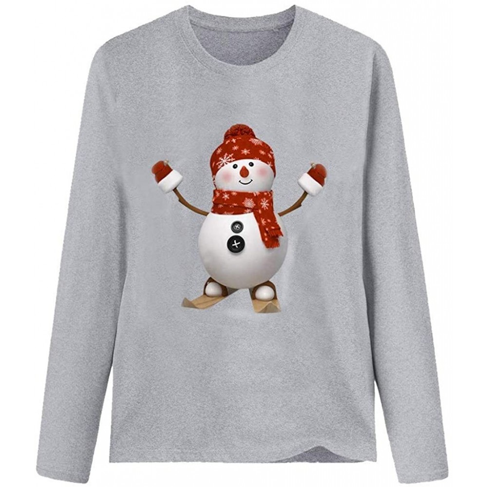 Sets Women's Christmas Plus Size Shirts Casual Pull Sleeve Snowman Print Pullover Solid Loose Fall Blouse Top Tee - D - CF18A...