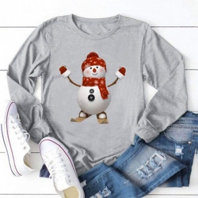 Sets Women's Christmas Plus Size Shirts Casual Pull Sleeve Snowman Print Pullover Solid Loose Fall Blouse Top Tee - D - CF18A...