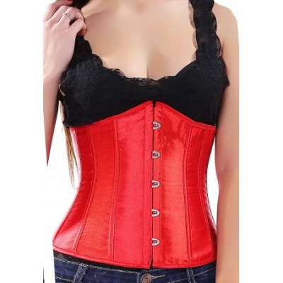 Shapewear Women's Fashion Sexy Vintage Underbust Corset Bustier Waist Cincher with G-String S-6XL - Red - CO12H31D6ZV