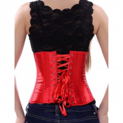 Shapewear Women's Fashion Sexy Vintage Underbust Corset Bustier Waist Cincher with G-String S-6XL - Red - CO12H31D6ZV