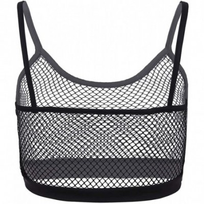 Camisoles & Tanks Sexy Women's Fishnet See Through Camisole Crop Top Strappy Bralette Tank Top Vest - Black - CR18K5YEL6Y