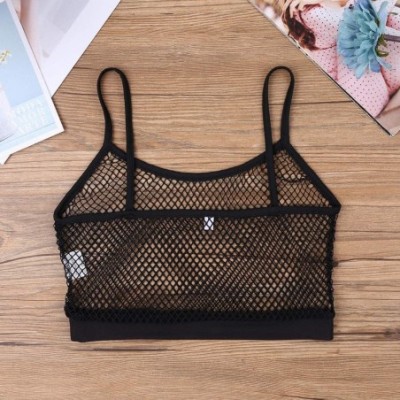 Camisoles & Tanks Sexy Women's Fishnet See Through Camisole Crop Top Strappy Bralette Tank Top Vest - Black - CR18K5YEL6Y