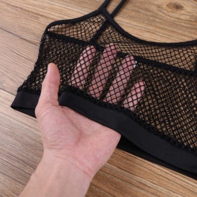 Camisoles & Tanks Sexy Women's Fishnet See Through Camisole Crop Top Strappy Bralette Tank Top Vest - Black - CR18K5YEL6Y