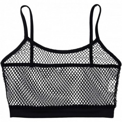 Camisoles & Tanks Sexy Women's Fishnet See Through Camisole Crop Top Strappy Bralette Tank Top Vest - Black - CR18K5YEL6Y