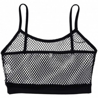 Camisoles & Tanks Sexy Women's Fishnet See Through Camisole Crop Top Strappy Bralette Tank Top Vest - Black - CR18K5YEL6Y