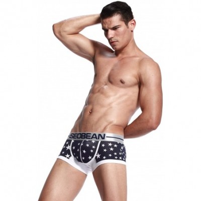 Boxer Briefs Mens Low Rise Sexy Star Trunk Boxer Brief Short Pants Underwear - 2621 Navy - CM11Z27XYTH