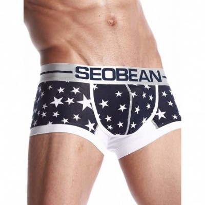 Boxer Briefs Mens Low Rise Sexy Star Trunk Boxer Brief Short Pants Underwear - 2621 Navy - CM11Z27XYTH