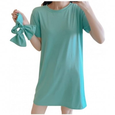 Robes Women's Women Fashion Casual Solid Short Sleeves Top Pajamas Sleepwear Mini Dress - Green - CB19849R0GX