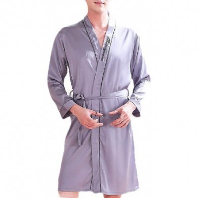 Robes Men's Charmeuse Skinny Solid Color Oversized V Collar Sleepwear Bathrobes - 3 - CH19DOEU5Z5