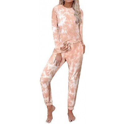 Sets Womens Tie-Dyed Casual Long/Short Sleeve Homewear Jogger Pants Pajama Set Sleepwear - 8 - CR19C73D2LL