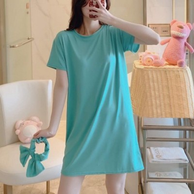 Robes Women's Women Fashion Casual Solid Short Sleeves Top Pajamas Sleepwear Mini Dress - Green - CB19849R0GX