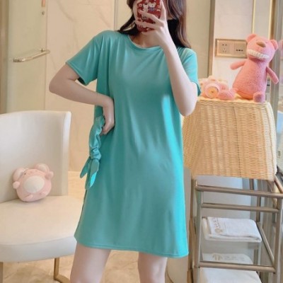 Robes Women's Women Fashion Casual Solid Short Sleeves Top Pajamas Sleepwear Mini Dress - Green - CB19849R0GX