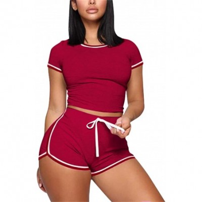 Sets Two Piece Outfits for Women - Sexy Pajamas Crop Tops Workout Shorts Sweatsuits Sets - Stripe Red - CZ198N2RGO2