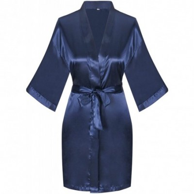 Robes Satin Wedding Robes with Clear Rhinestones-Bride&Bridesmaid Edition Short Kimono - Maid of Honor Navy - CN184RNYZWG