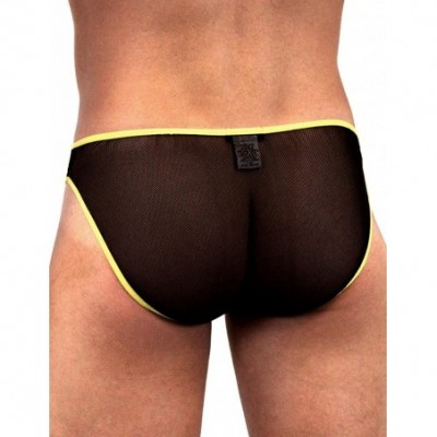 Briefs Net Men's Brief Underwear- Rave Mesh Bikini Brand - Black With Yellow Trim - CU11HGAQAG5