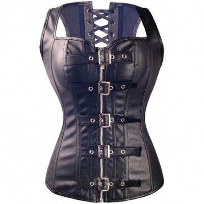 Bustiers & Corsets Spiral Steel Boned PU Faux Leather Steampunk Waist Trainer Corset Bustier - C8128USHNX7