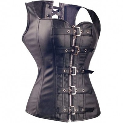 Bustiers & Corsets Spiral Steel Boned PU Faux Leather Steampunk Waist Trainer Corset Bustier - C8128USHNX7