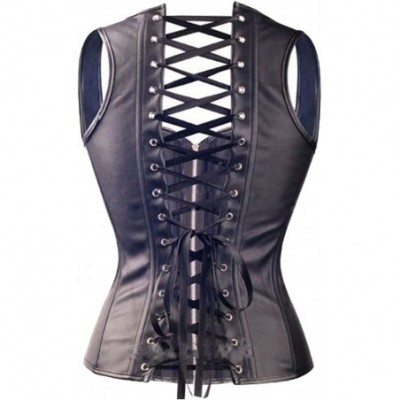 Bustiers & Corsets Spiral Steel Boned PU Faux Leather Steampunk Waist Trainer Corset Bustier - C8128USHNX7