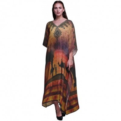 Nightgowns & Sleepshirts Camel Mughal Beach Kaftan Bikini Cover up Women's Maxi Dress Long Caftan - Medium Orange - C218N7XK374