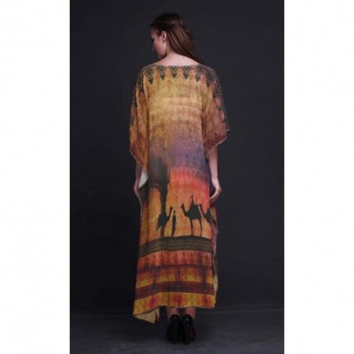 Nightgowns & Sleepshirts Camel Mughal Beach Kaftan Bikini Cover up Women's Maxi Dress Long Caftan - Medium Orange - C218N7XK374