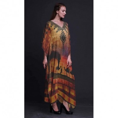 Nightgowns & Sleepshirts Camel Mughal Beach Kaftan Bikini Cover up Women's Maxi Dress Long Caftan - Medium Orange - C218N7XK374