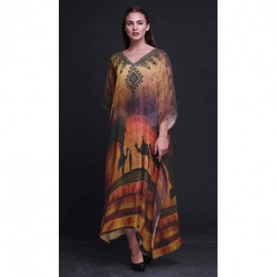 Nightgowns & Sleepshirts Camel Mughal Beach Kaftan Bikini Cover up Women's Maxi Dress Long Caftan - Medium Orange - C218N7XK374