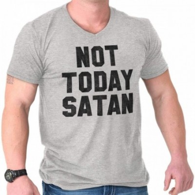 Undershirts Not Today Satan Funny Christian Unisex V Neck T Shirt - Sport Grey - CR187RDO4GX