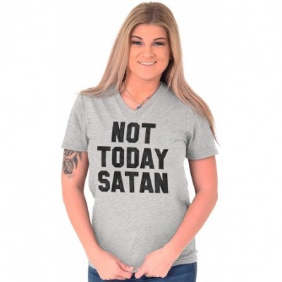 Undershirts Not Today Satan Funny Christian Unisex V Neck T Shirt - Sport Grey - CR187RDO4GX