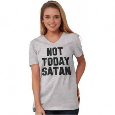 Undershirts Not Today Satan Funny Christian Unisex V Neck T Shirt - Sport Grey - CR187RDO4GX