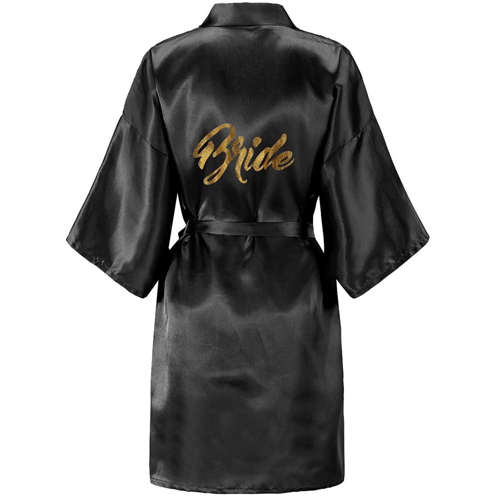 Robes Women One Size Bride Bridesmaid Robes with Gold Glitter for Wedding Party - Black - CY18I0DLX5K