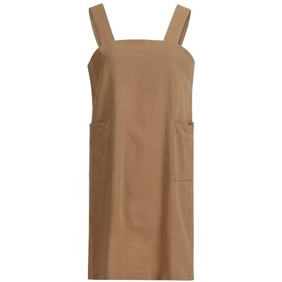 Nightgowns & Sleepshirts Women Dresses for Work- Cotton Linen Solid Square Cross Apron Garden Pinafore - Khaki - C718M24DSOY