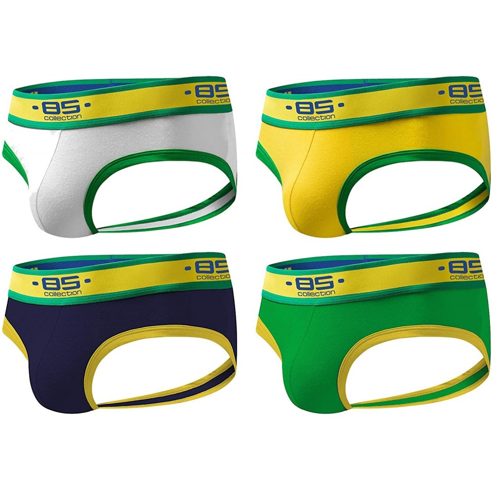 G-Strings & Thongs Men's Cotton Jockstrap- 4-Pack Low Rise Bulge Thong Stretch Underwear Briefs - Navy/Green/Yellow/White - C...