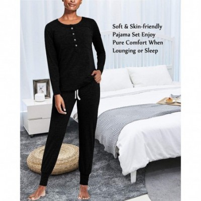 Sets Pajamas for Women Long Sleeve Sleepwear Set Nightwear Tops Lounge Jogger Pants Soft Loungwear Pjs - A-black - CH18ZZIEY6S