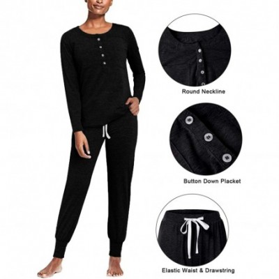 Sets Pajamas for Women Long Sleeve Sleepwear Set Nightwear Tops Lounge Jogger Pants Soft Loungwear Pjs - A-black - CH18ZZIEY6S