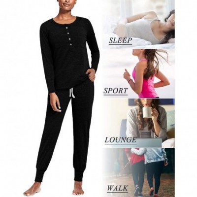 Sets Pajamas for Women Long Sleeve Sleepwear Set Nightwear Tops Lounge Jogger Pants Soft Loungwear Pjs - A-black - CH18ZZIEY6S