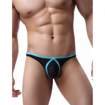 G-Strings & Thongs Mens T-Back Pouch Thongs Low Rise Ice Silk Bikini G-String Briefs Underwear - Blue - CQ18WK5MHZ7