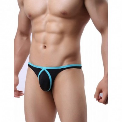 G-Strings & Thongs Mens T-Back Pouch Thongs Low Rise Ice Silk Bikini G-String Briefs Underwear - Blue - CQ18WK5MHZ7