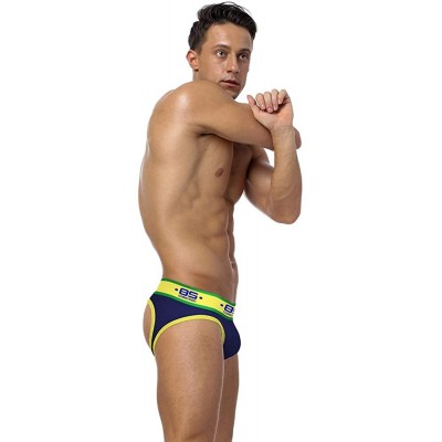 G-Strings & Thongs Men's Cotton Jockstrap- 4-Pack Low Rise Bulge Thong Stretch Underwear Briefs - Navy/Green/Yellow/White - C...