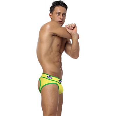 G-Strings & Thongs Men's Cotton Jockstrap- 4-Pack Low Rise Bulge Thong Stretch Underwear Briefs - Navy/Green/Yellow/White - C...