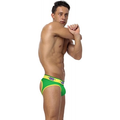 G-Strings & Thongs Men's Cotton Jockstrap- 4-Pack Low Rise Bulge Thong Stretch Underwear Briefs - Navy/Green/Yellow/White - C...