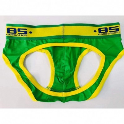 G-Strings & Thongs Men's Cotton Jockstrap- 4-Pack Low Rise Bulge Thong Stretch Underwear Briefs - Navy/Green/Yellow/White - C...