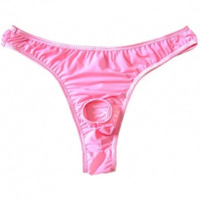 G-Strings & Thongs Men's Sexy Open Front Underwear Ice Silk Colorful G-String Sheer Panties - Pink - CM1925O3OG2