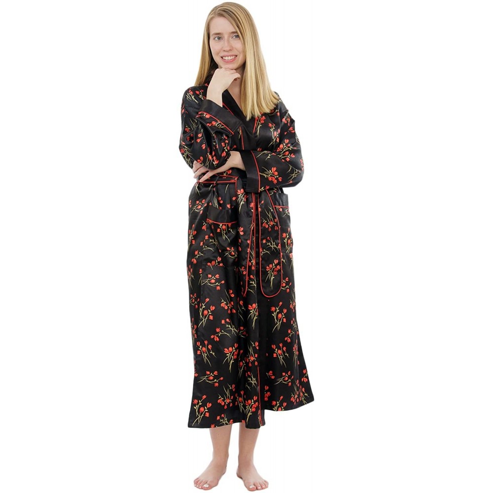 Nightgowns & Sleepshirts Women's Long Satin Robe/Bath Robe - Vintage Floral - CK12N1ZRXEP