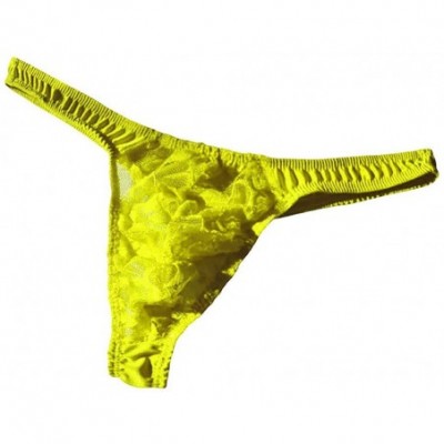 G-Strings & Thongs Men's Sexy Lingerie Underwear Lace Mesh G-String Thongs Panties Briefs - Yellow - C819520352W