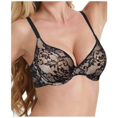 Bras Women's Lightly Padded Underwire Everyday Bra Push Up with Sexy Lace 32A-40D - Nude+black - CG19DI0YXHW