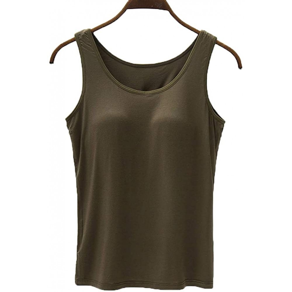 Tops Women's Modal Built-in Bra Padded Active Camisole Short Sleeves Pajama Casual Tops T-Shirt - 112 Army Green - C718QS80K2S