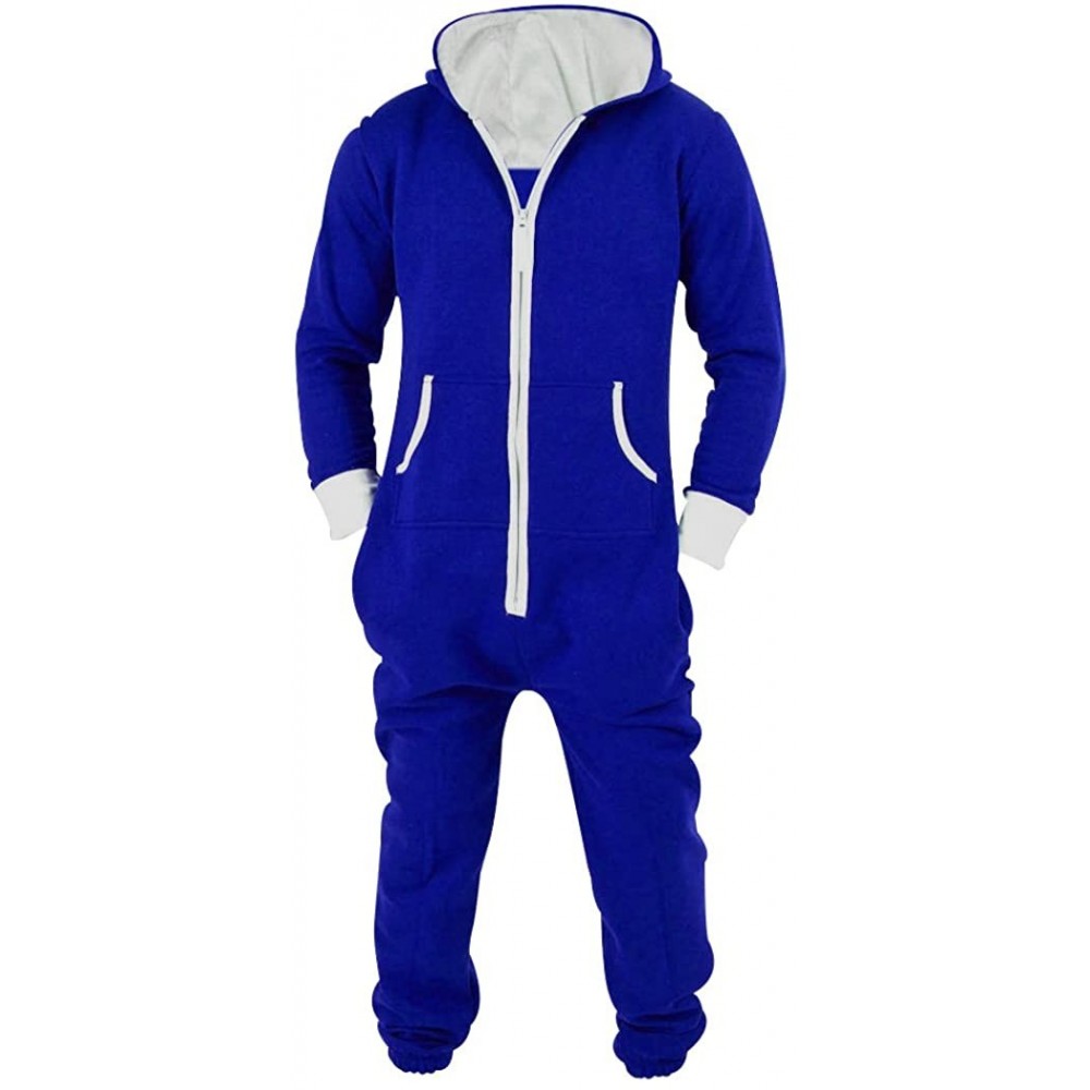 Sleep Sets Men's Unisex Onesie Jumpsuit One Piece Non Footed Pajama Playsuit - Royal Blue - C111OC7OHNF